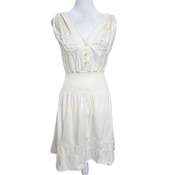 Manta Cotton Embroidered Mexican Chiapas Natural Midi Dress. Cream. US M/L - Picture 1 of 14